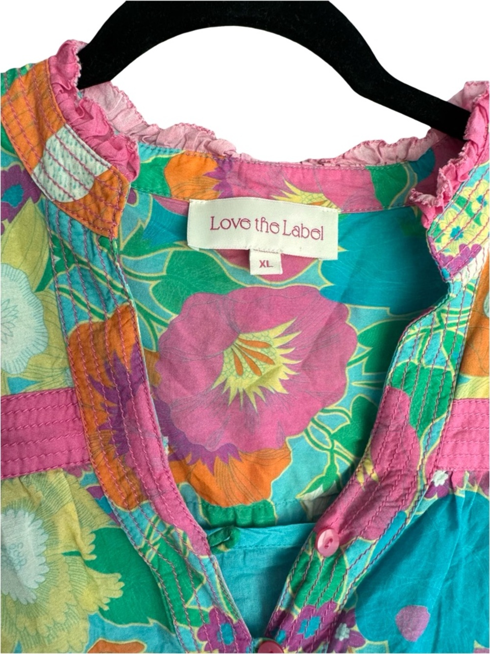 Love the Label Floral Blouse XL Boho Ruffle Sleeve Bright Print Top - Picture 2 of 11